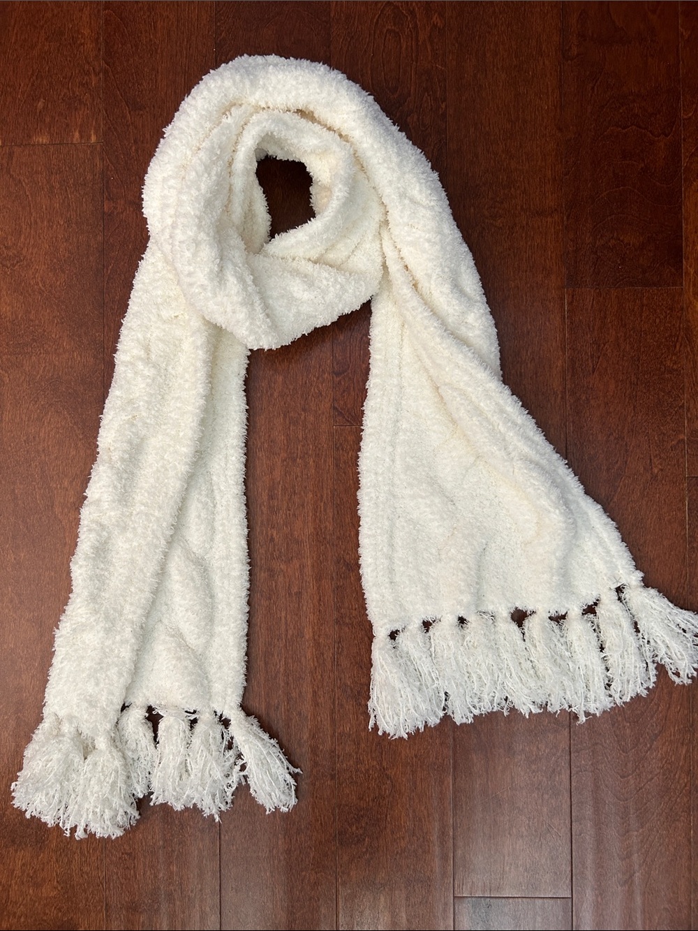 Barefoot Dreams Textured Cream Fringe Cozy Scarf, Extra Plush and Snuggly